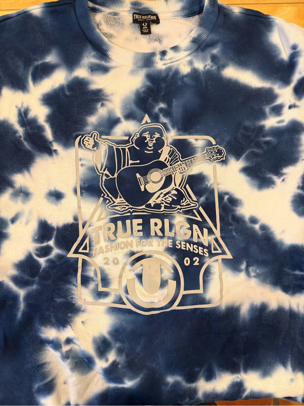 True Religion Blue & White Tie-Dye Graphic Crewneck Sweatshirt